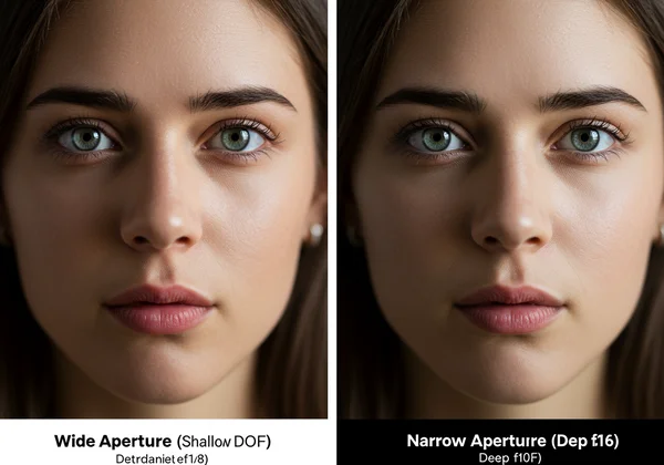 wide aperture shallow DOF vs narrow aperture deep DOF