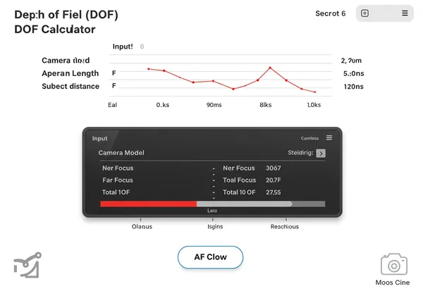 User interface of a depth of field calculator tool
