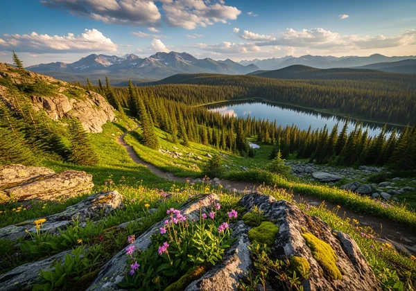 Wide-angle landscape photo, sharp from foreground to horizon