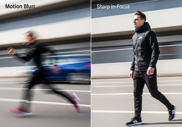 Comparison of motion blur vs sharp focused image