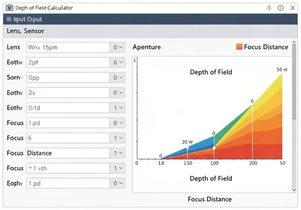 Online depth of field calculator interface with settings