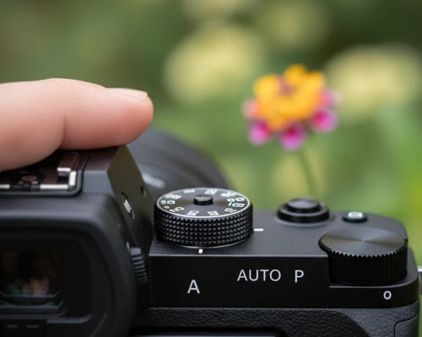 Camera dial set to Aperture Priority mode (Av/A)