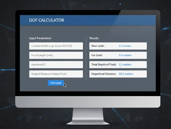 Screenshot of a digital depth of field calculator