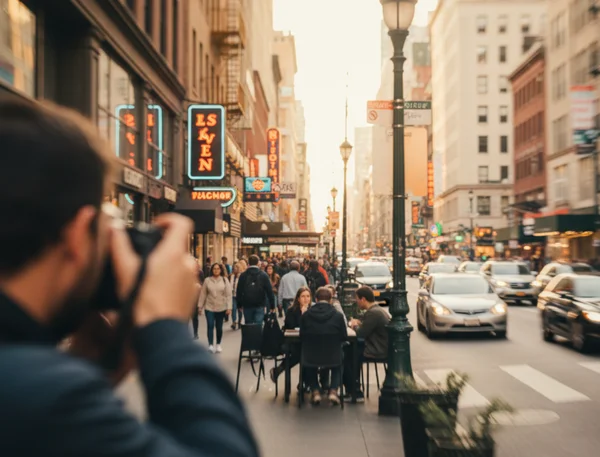 Street photographer using zone focusing for moving subjects